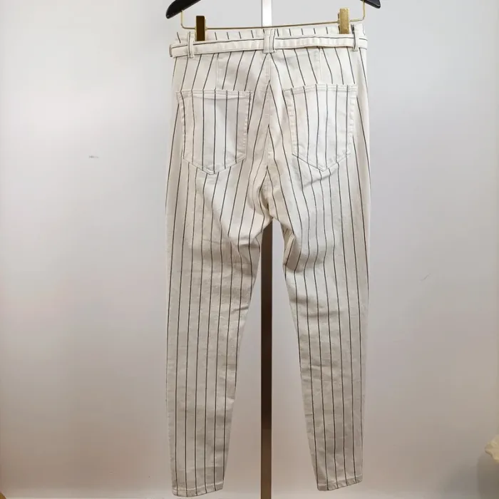 Pantalon rayé écru et noir Bershka – Taille 40 A792 - photo numéro 4