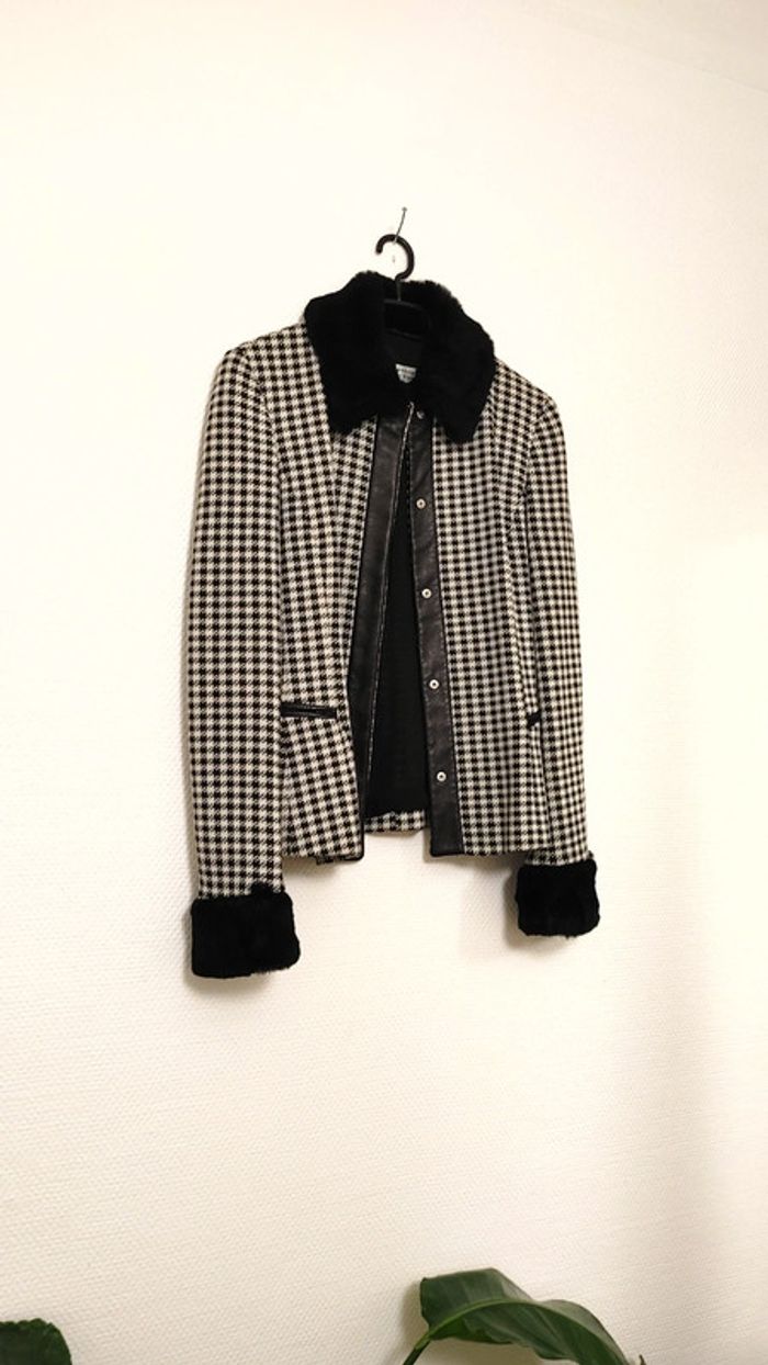 Magnifique veste en laine 100 % vintage rétro fourrure manche col élégant chic élégant cuir - photo numéro 3