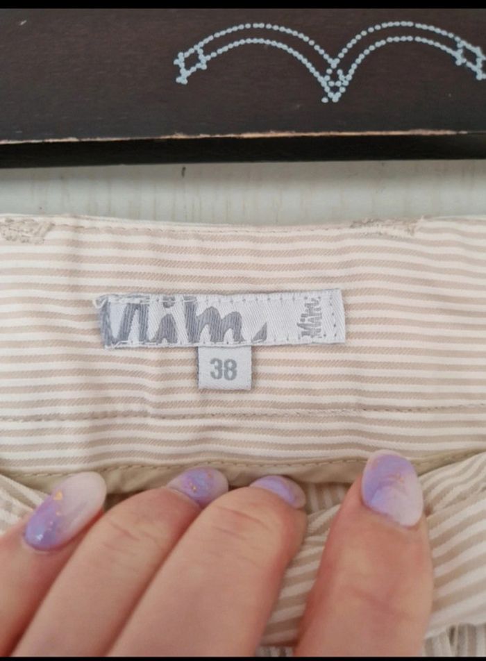 Pantalon à jambe large rayer blanc et beige femme mim taille M/38 - photo numéro 8
