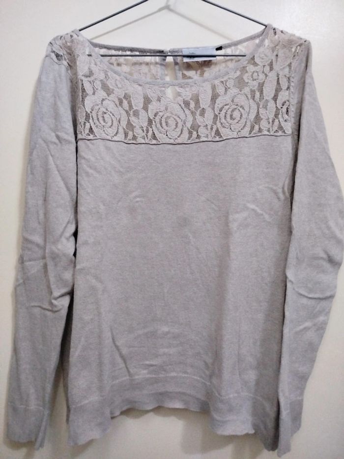 Pull col dentelle ample boutons dans le dos taille L femme hiver - photo numéro 2