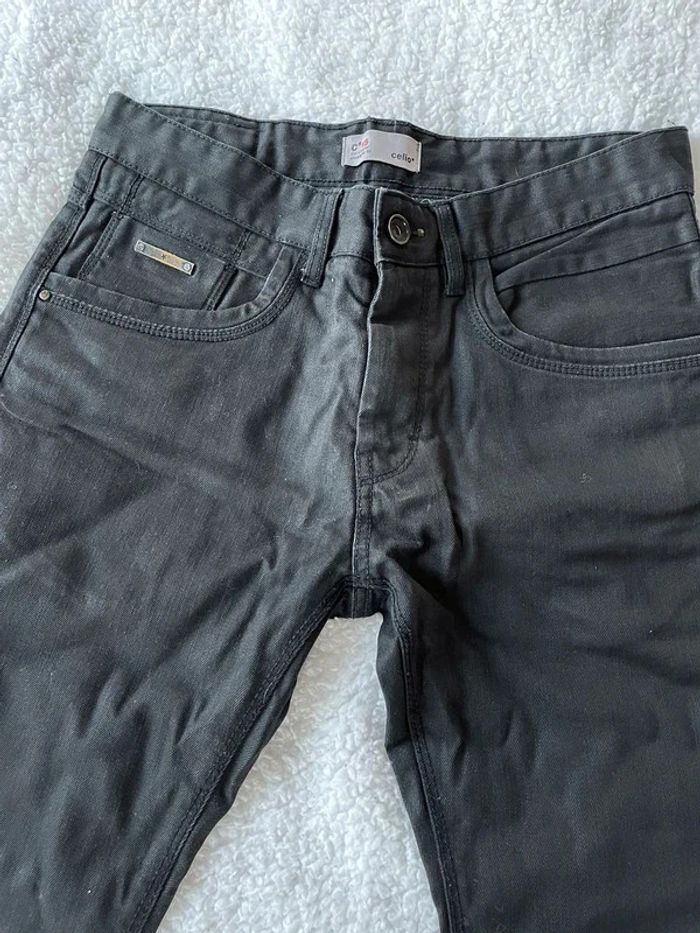 Jean droit straight noir effet cuir mat uni classique avec poches - Celio - photo numéro 3