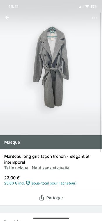 Manteau long gris façon trench