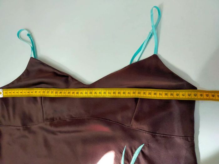 Nuisette satinée chocolat avec bretelles turquoise – Fleur de Rêve – T. M - photo numéro 6