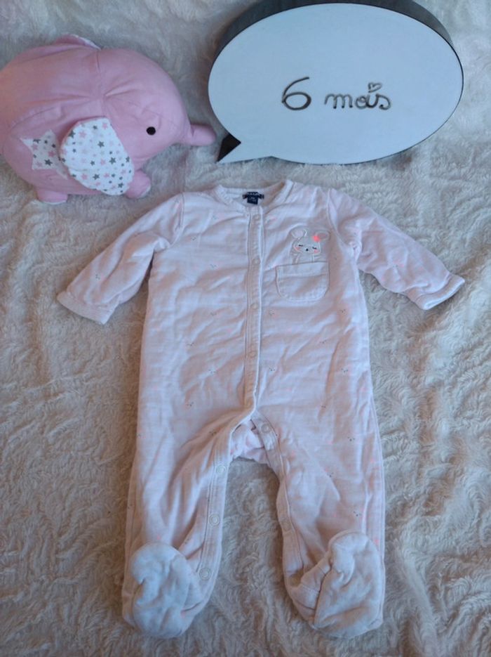 Pyjama grenouillère doublé coton épais Fille 6 mois Souris Kiabi