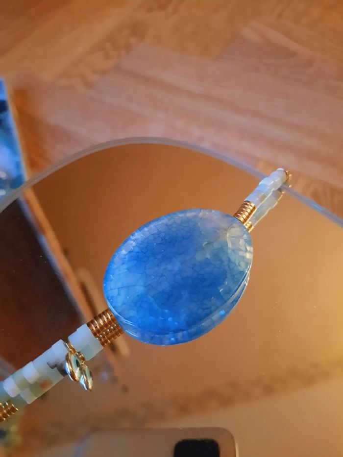 Collier agate veine de dragon bleu - photo numéro 5