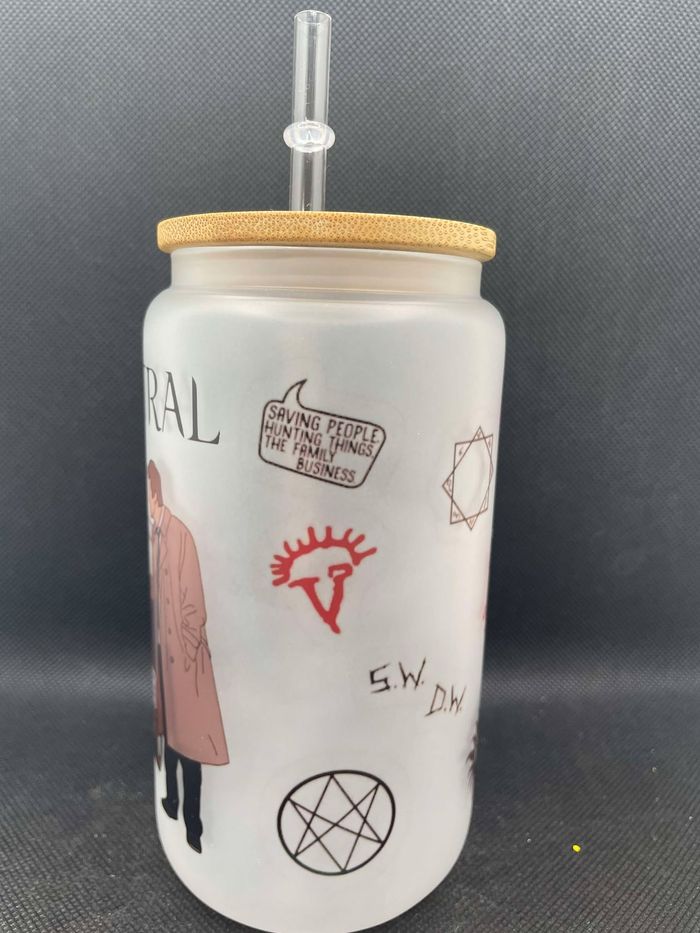 Gobelet en verre givré avec paille Supernatural / Dean winchester / Sam winchester - photo numéro 4