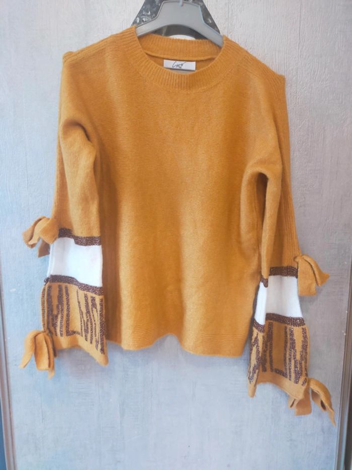 Pull manches longues laine moutarde femme  TU