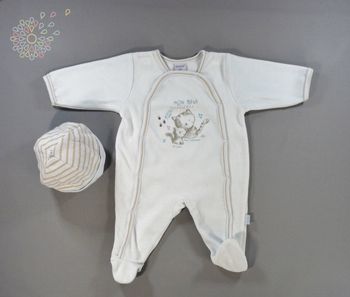 Pyjama dors-bien grenouillère velours bleu marron chat Absorba 3 mois 59 cm garçon