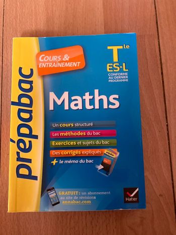 Livre mathématique T ES-L prépa bac