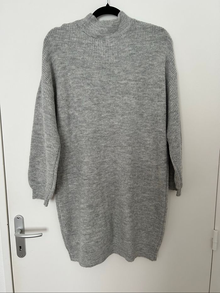Robe pull maille gris col montant manches bouffantes Cache Cache L - photo numéro 6