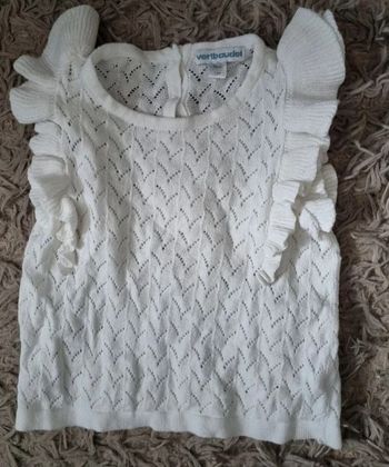 Pull blanc ajouré sans manches 12mois