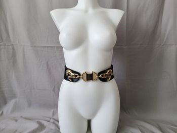 ceinture noire et boucles cheval dorée croute de cuir réglable