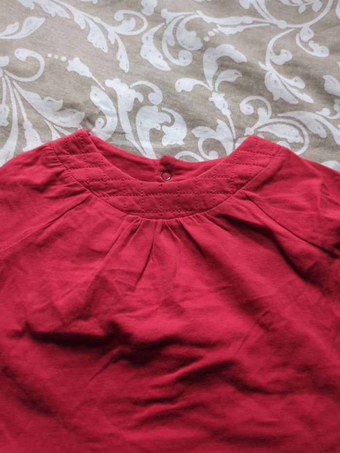 T-shirt manches longues rouge kimbaloo 18 mois col original hibou - photo numéro 3