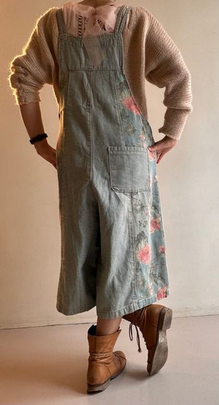 Salopette en jean fleuri / combinaison en denim fleuri - photo numéro 2