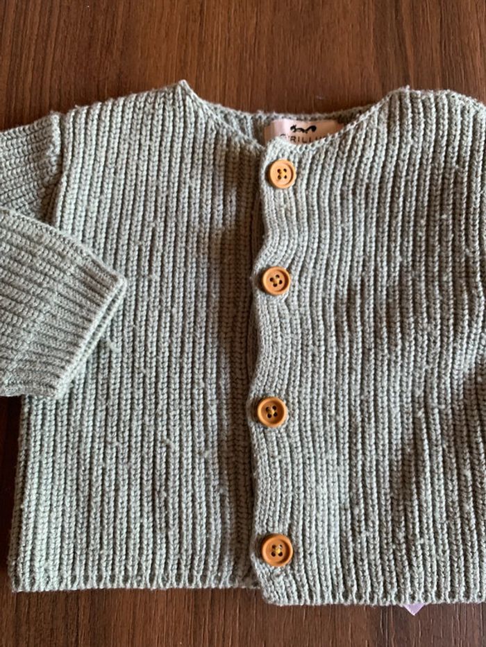 Gilet 3 mois maille Cyrillus vert fille garçon - photo numéro 3