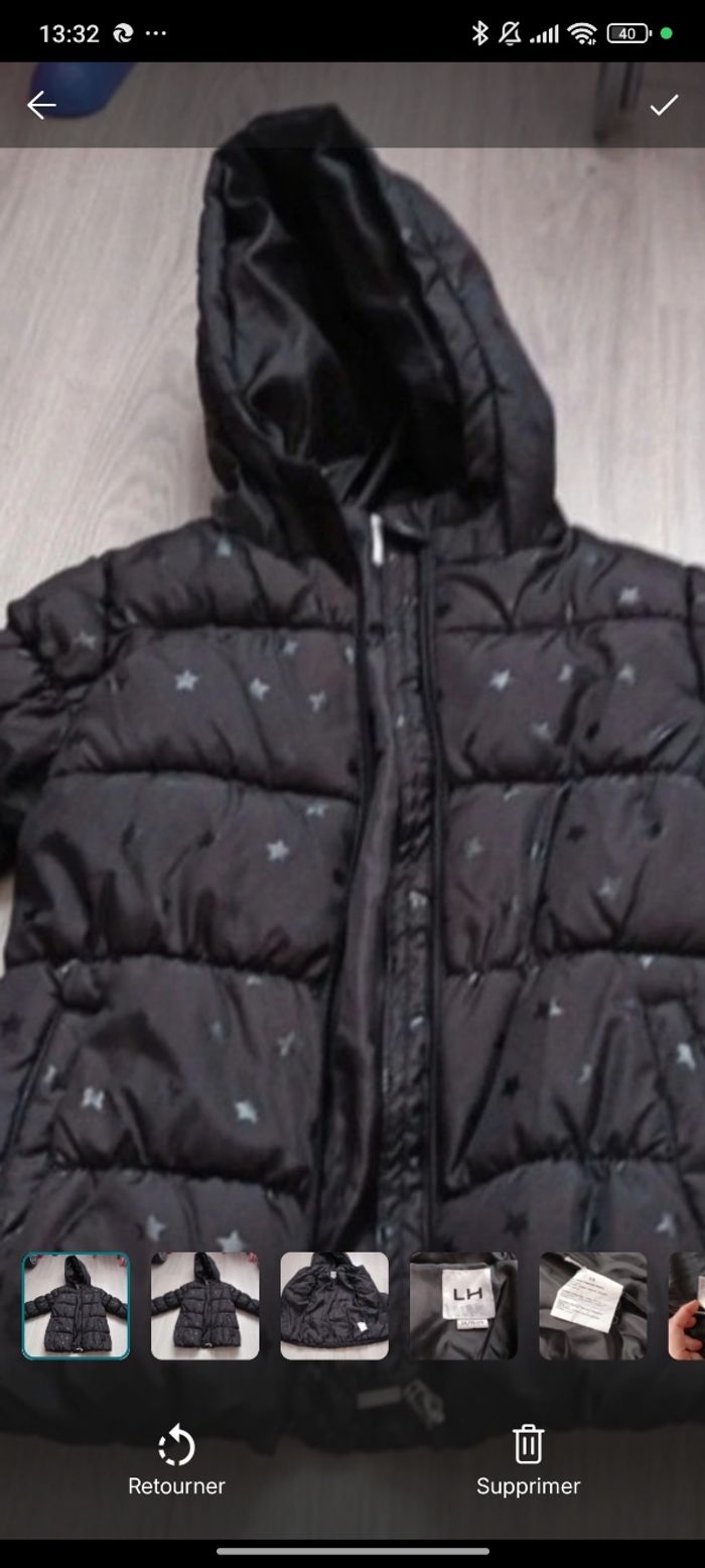 Manteau doudoune noir étoilé fille 3 ans très bon état - photo numéro 2