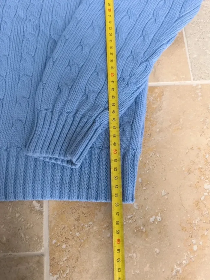 Pull col V torsadé Ralph Lauren L bleu logo marine excellent état - photo numéro 5