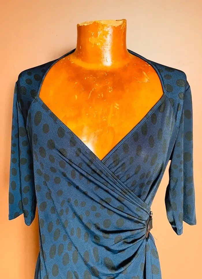 Robe bleu marine à pois noirs vintage - photo numéro 3