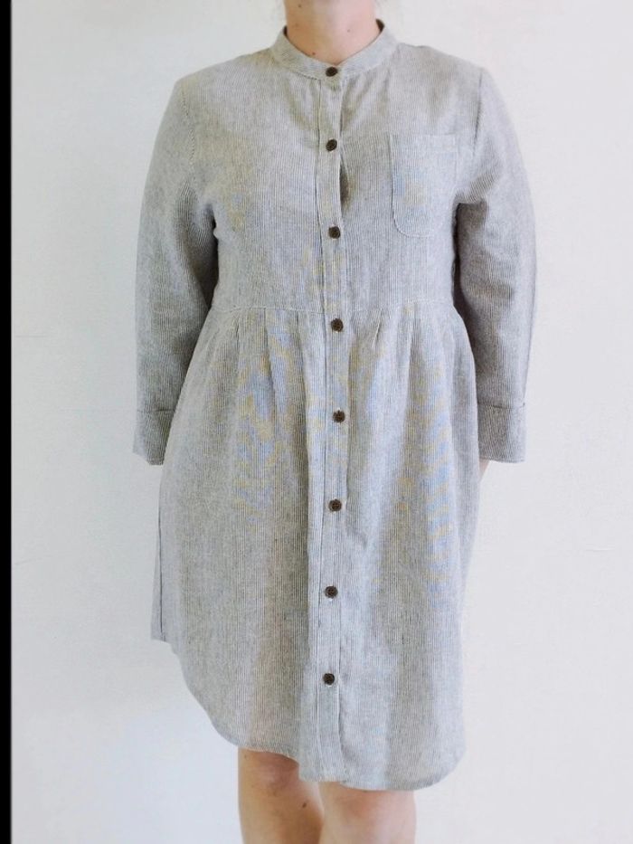 Robe chemise - Écru rayée marron - Lin Viscose - Léa Fashion - S - Excellent État - photo numéro 2
