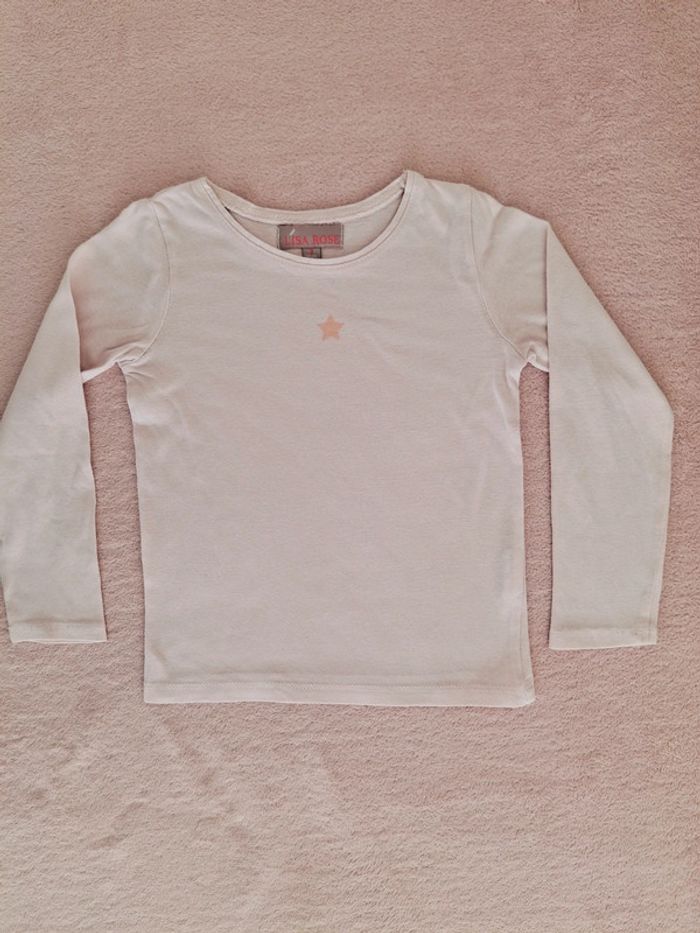 T-shirt manches longues 3 ans Lisa Rose rose clair motif étoile