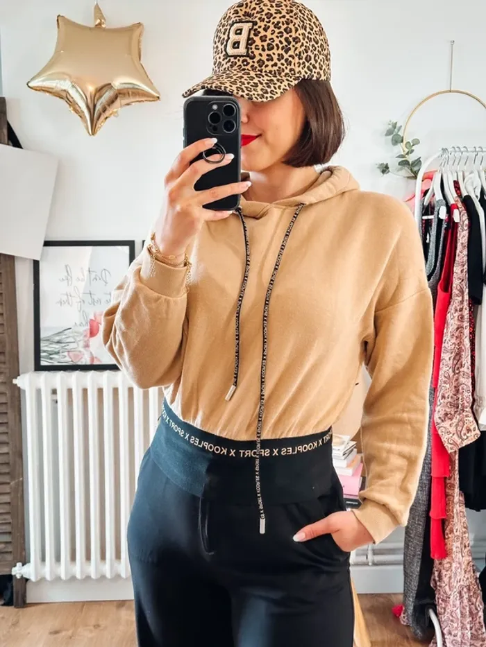 Sweat crop top The Kooples beige et noir taille 36