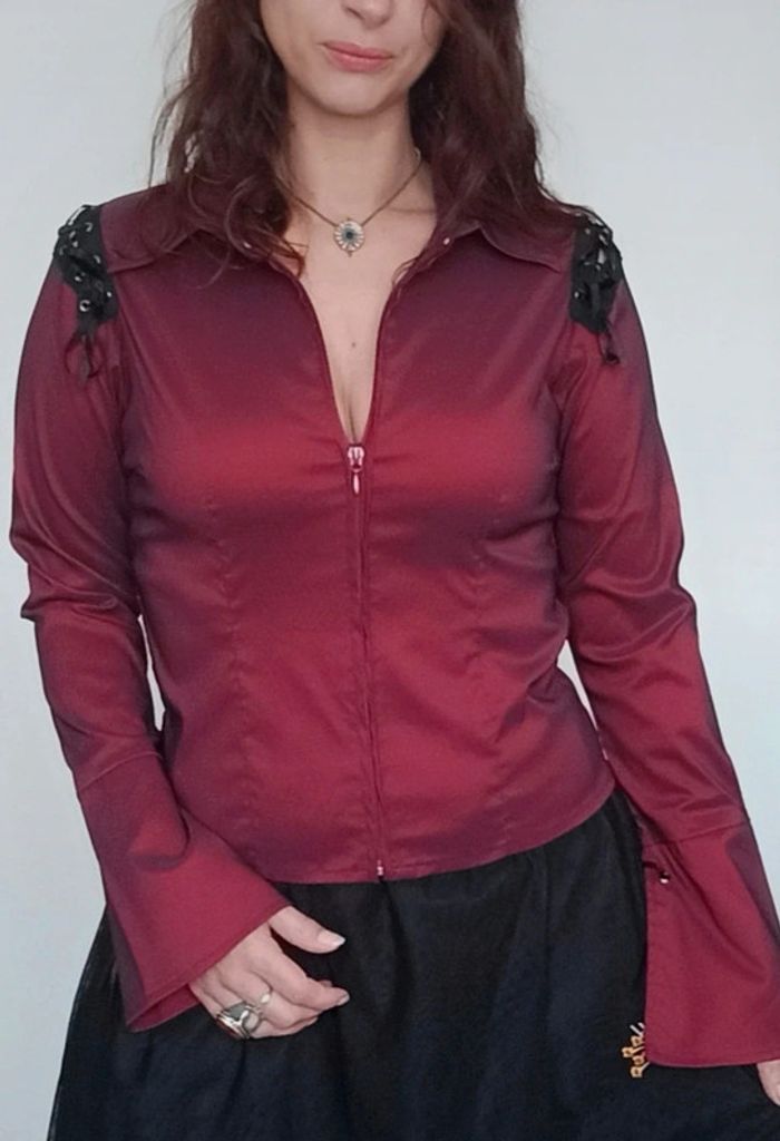 Chemise stretch irisée bordeaux taille 40 - photo numéro 2