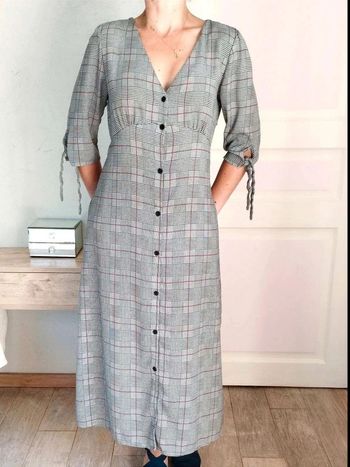 Robe  longue -  gris  rouge  tartan  - Mango  -  M  -  Comme  Neuve