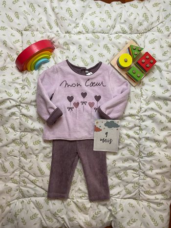 pyjama 2 pièces en velours lilas et violet 9 mois