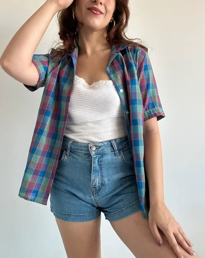 Chemise vintage à motifs à carreaux années 70 80 taille S - photo numéro 6