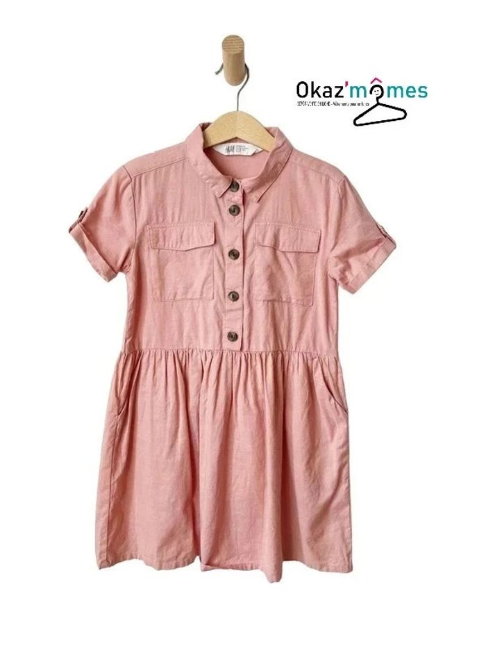 Robe d’été vieux rose à manches courtes, avec col - H&M 122cm