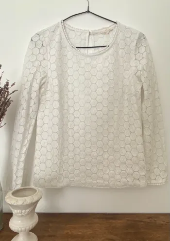 Blouse dentelle blanche ouverture goutte