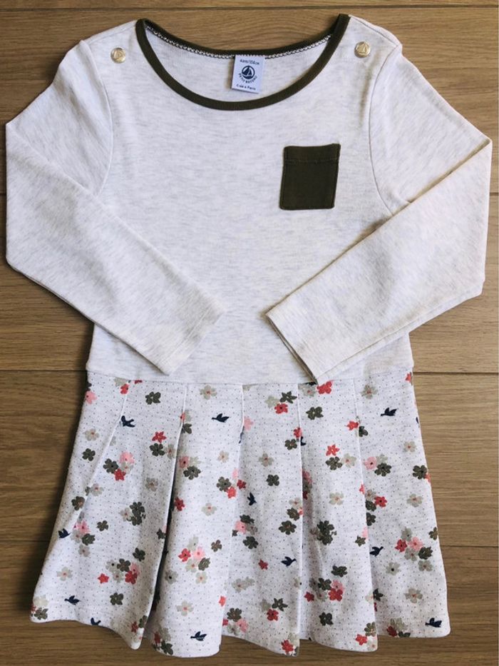 Robe bi-matière en molleton et coton fleuri avec cardigan Petit bateau T-4 ans - photo numéro 2