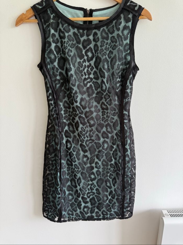 Robe chic moulante noire turquoise mango taille 36 S - photo numéro 3