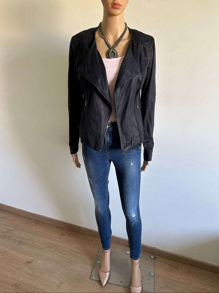 Veste noire bi matière LPB Woman taille S TBE - photo numéro 2