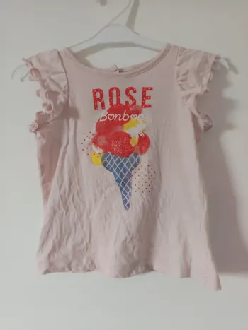 T-shirt manches courtes fille "rose bonbon" cornet de glace 3 ans Z Grain de blé