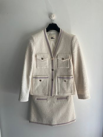 Ensemble veste + jupe Maje tweed liseré lilas – Taille 36