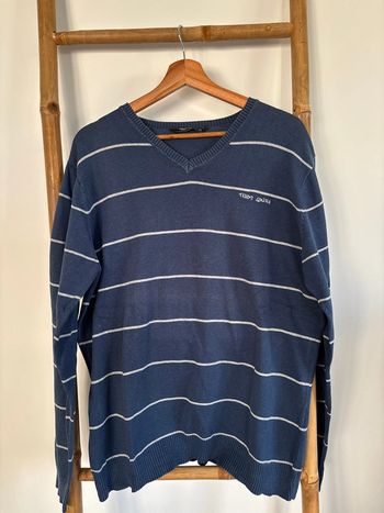 Pull col V bleu à rayures teddy smith taille XXL