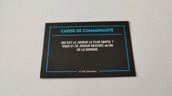 Carte caisse de communauté Joueur le plus gentil jeu Monopoly mauvais perdants Hasbro Gaming #B77