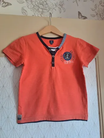 T-shirt garçon 5 ans terre de marins orange bleu comme neuf