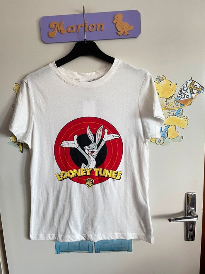 Tee shirt à manches courtes blanc à motifs Looney Tunes, taille Xs, marque Kiabi - photo numéro 2