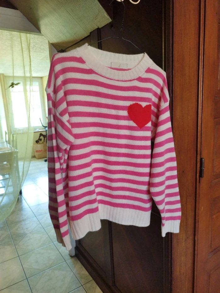 Pull sweatshirt rayures cœur vintage y2k L/40 - photo numéro 9