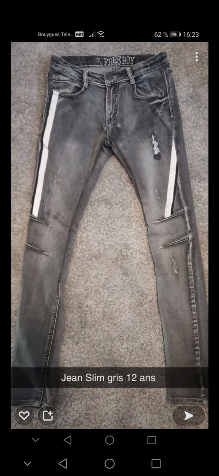 Jean Slim garçon 12 ans gris