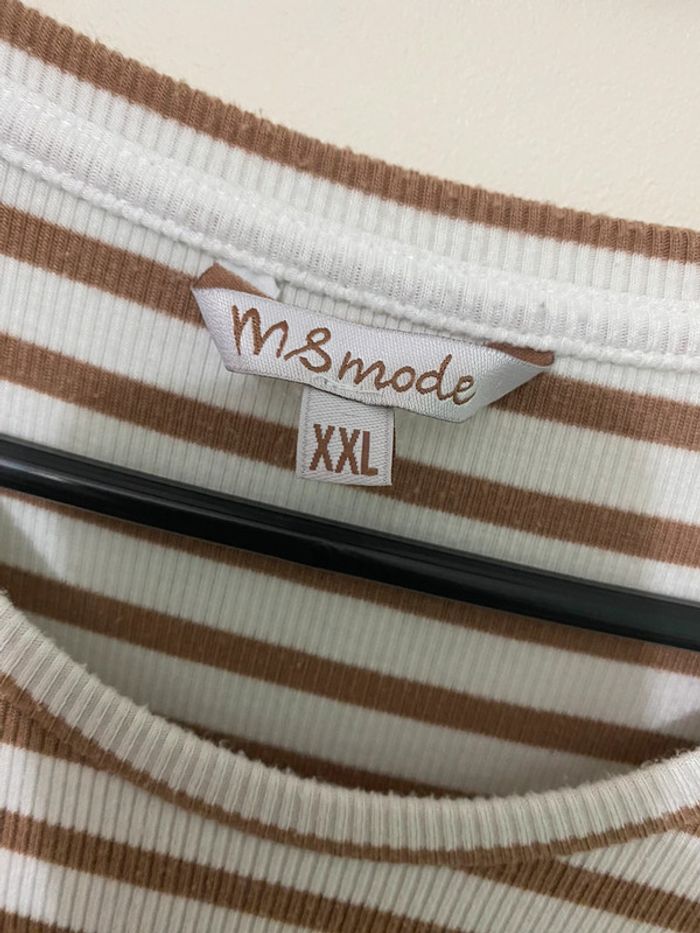 T-shirt rayé marron et blanc MS Mode taille XXL - photo numéro 3