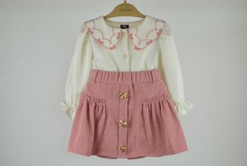 Ensemble Fille 2 Ans Jupe Rose & Chemisier à Nœud – Tenue Adorable Bébé Fille