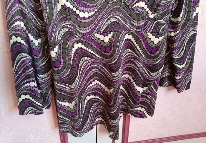 Haut noir imprimé violet gris Bréal T.3(40) - photo numéro 4