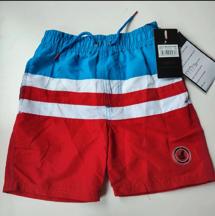 Short de bain neuf blanc bleu rouge taille 7/8 ans Kangol original