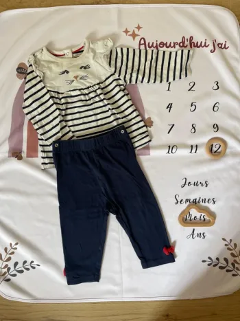 Ensemble bébé fille Orchestra – Taille 12 mois – Pull + Pantalon motif marinière