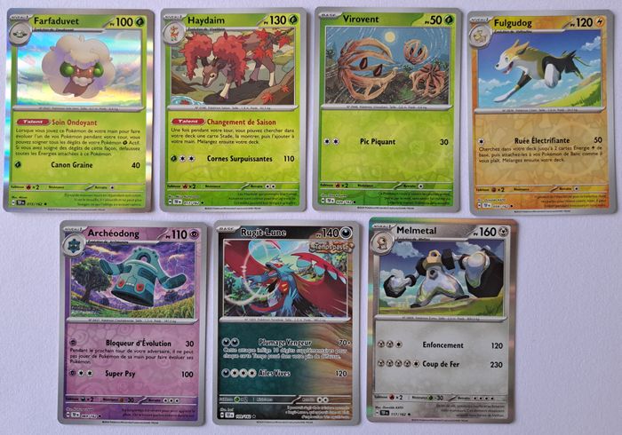 🃏 Lot de 7 cartes Pokémon brillantes holo reverse EV Forces Temporelles 2024