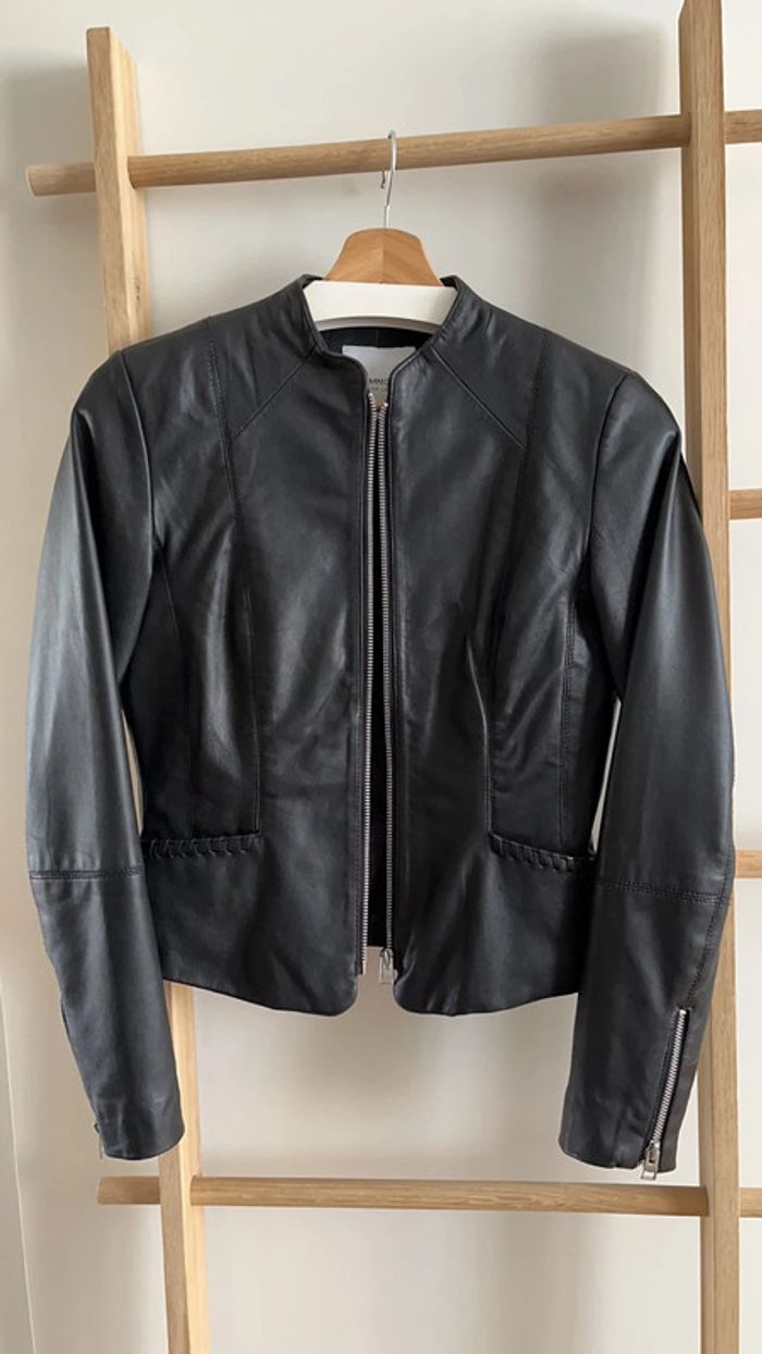 Veste Cuir Noir Mango XS