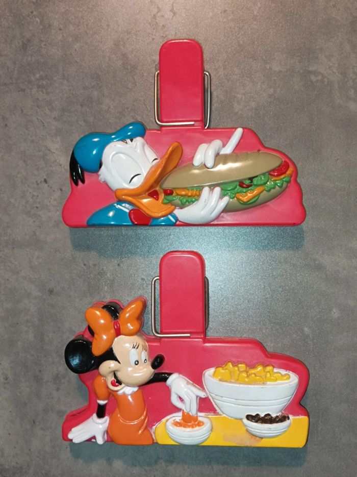 "Chef Mickey" Donald  et Minnie 90's ,pinces à sac vintage